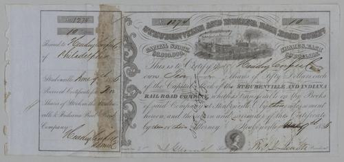 Steubenville and Indiana Railroad Company Stock Certificate