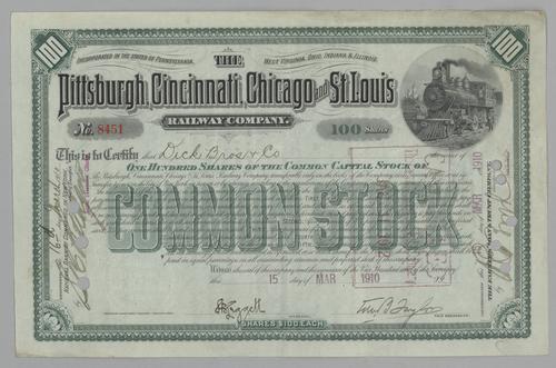 Pittsburgh, Cincinnati, Chicago and St. Louis Railway Company Stock Certificate