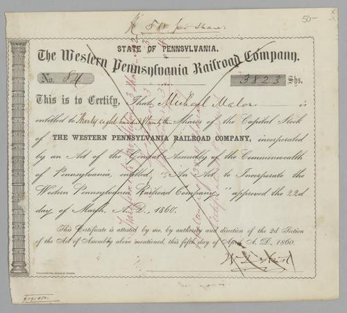 Western Pennsylvania Railroad Stock Certificate