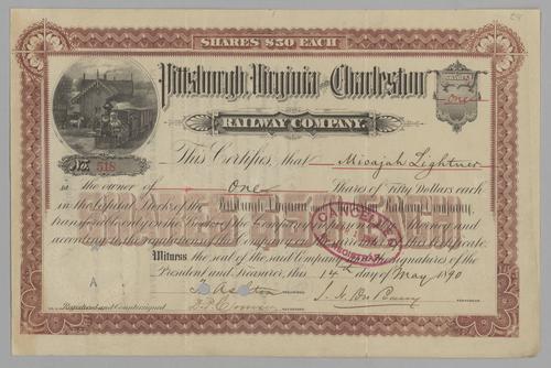 Pittsburgh, Virginia and Charleston Railway Co. Stock Certificate