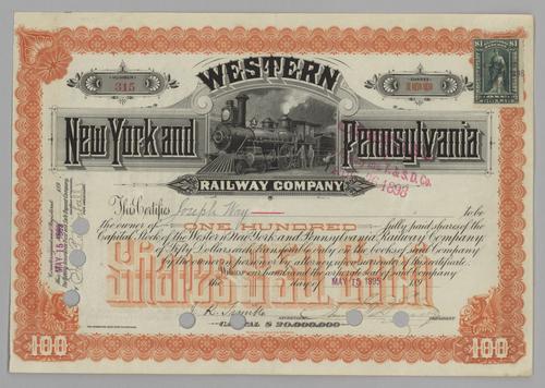 Western New York and Pennsylvania Railway Co. Stock Certificate