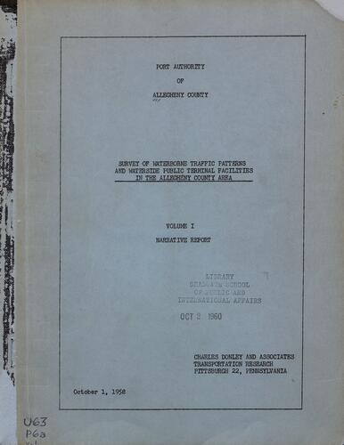 Survey of Waterborne Traffic Patterns and Waterside Public Terminal Facilities in the Allegheny County Area, Volume 1 Narrative Report