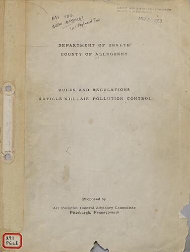 Rules and Regulations, Article XIII- Air Pollution Control, Department of Health