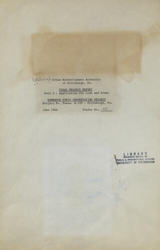 Part I- Application for Loan and Grant, Homewood North Conservation Project