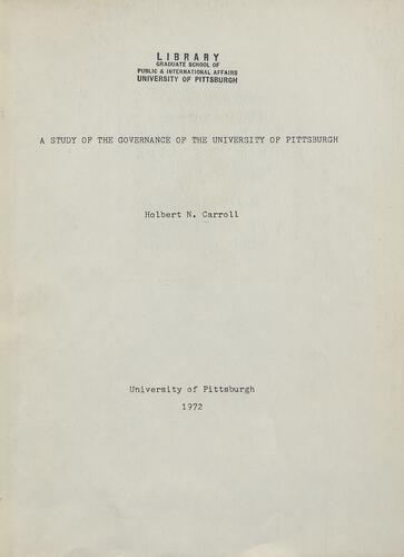 A Study of the Governance of the University of Pittsburgh
