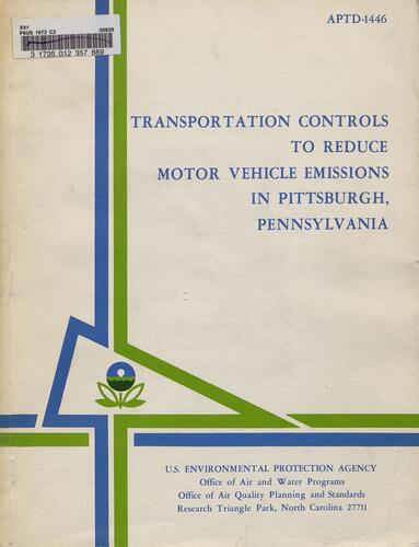 Transportation Controls to Reduce Motor Vehicle Emissions In Pittsburgh, Pennsylvania, U.S. Environmental Protection Agency