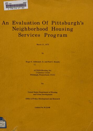 An Evaluation of Pittsburgh's Neighborhood Housing Services Program