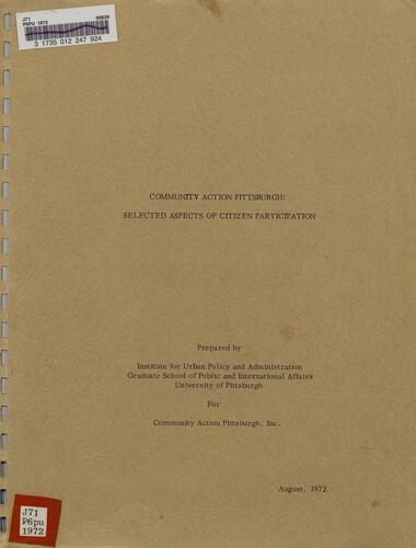 Community Action Pittsburgh: Selected Aspects of Citizen Participation