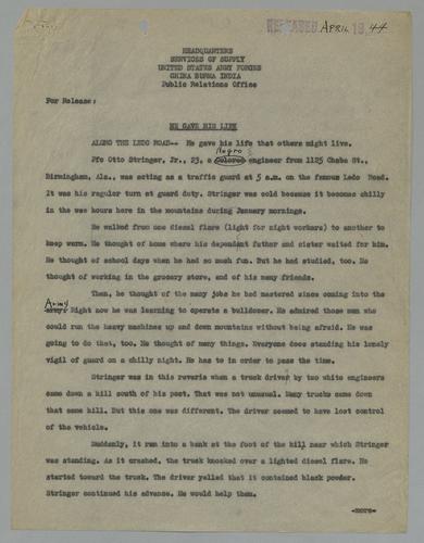 Draft of "He Gave His Life"