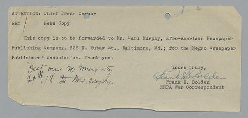 Draft of "Negro Engineer Battalion Outstanding in Burma Campaign"