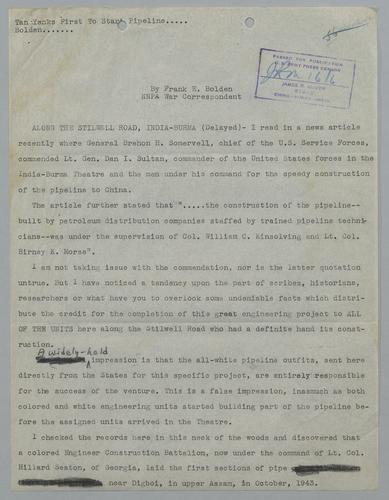 Draft of "Tan Yanks First to Start Pipeline"