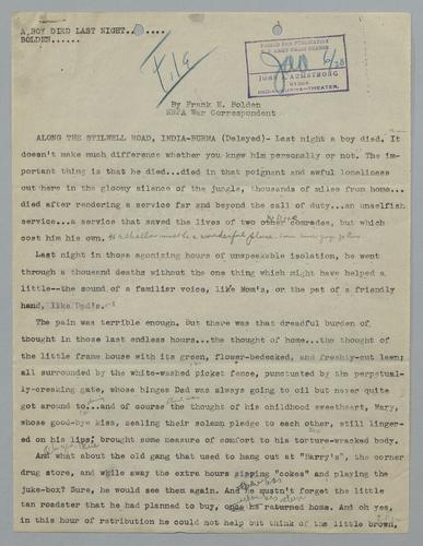 Draft of "A Boy Died Last Night"