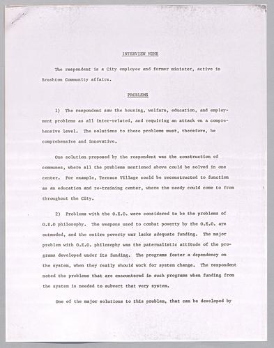 Interview #9--City employee, former minister and active member of the Brushton community,