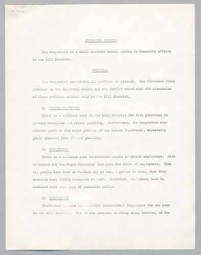 Interview #16--Small business women who is active in community affairs in the Hill District