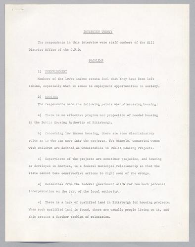 Interview #20--Staff members of the Hill District office of the G. P. O.