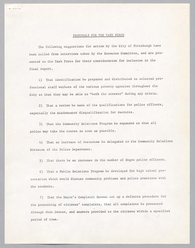 Proposals for the Task Force