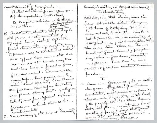 Outline, "Security: What it means in the Post World War,"