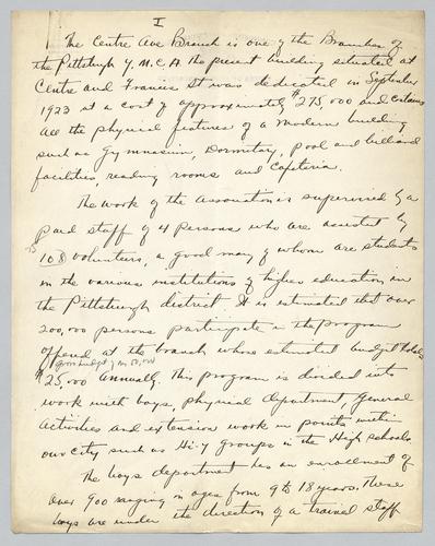 Text, subject: Centre Avenue Branch YMCA, Pittsburgh, Pa.