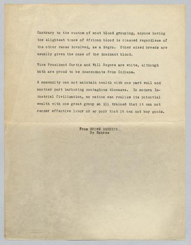 Excerpt on mixed races, "from Brown America: The Story of a New Race by Edwin R. Embree"