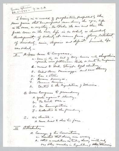 Various Outlines, subject: Abraham Lincoln, YMCA