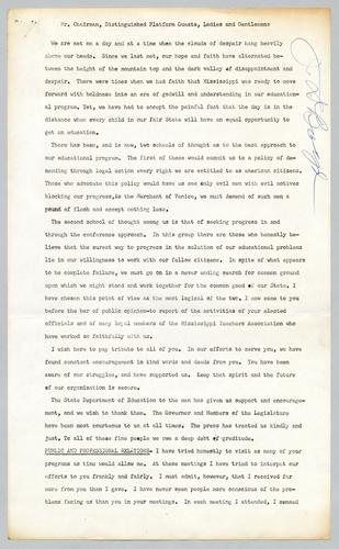"Mr. Chairman, Distinguished Platform Guests, Landies and Gentlemen," (educational program in Mississippi)