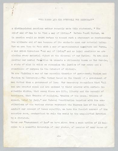 "The Negro and His Struggle for Democracy"