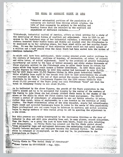 "The Negro in Allegheny County in 1942"