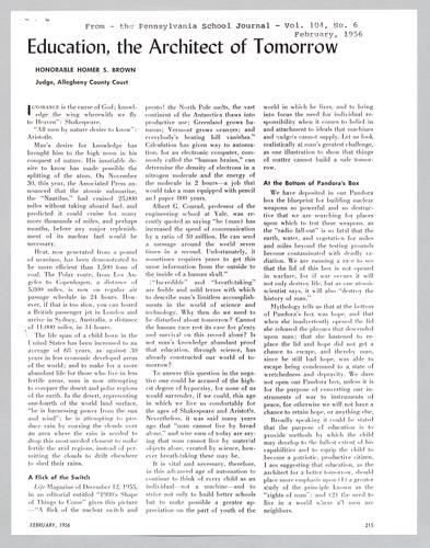 "Education, The Architect of Tomorrow," Pennsylvania School Journal