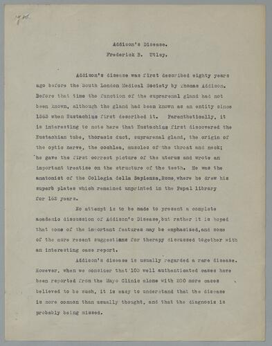 Dr. Frederick B. Utley, "Addison's Disease"