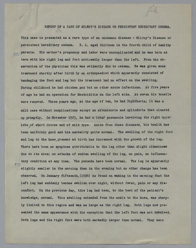 "Report of a Case of Milroy's Disease or Persistent Hereditary Oedema"