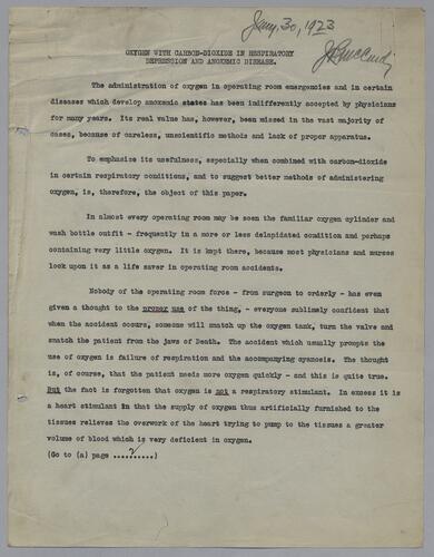 Dr. J. McCurdy, "Oxygen with Carbon-Dioxide in Respiratory Depression and Anoxemic Disease"