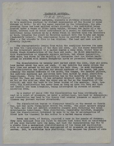 Dr. W. B. McKenna, "Traumatic Asphyxia"