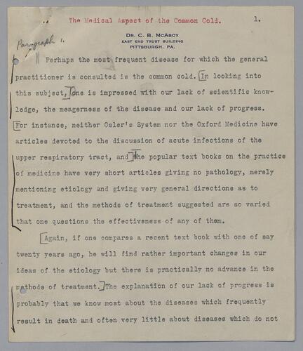 Dr. C. B. McAboy, "The Medical Impact of the Common Cold"