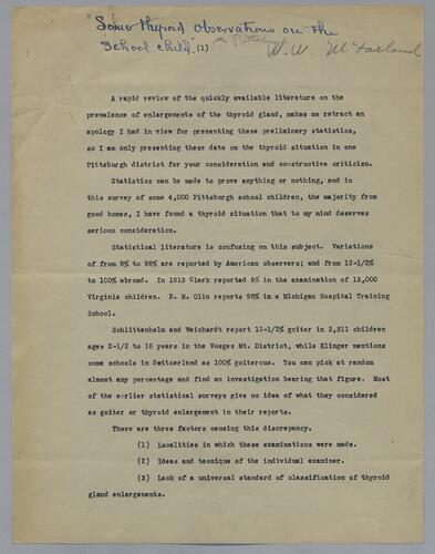 Dr. W. W. McFarland, "Some Thyroid Observations on the School Child"