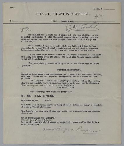 Dr. J. K. Everhart, Two case studies of boys with hemorrhages and skin lesions