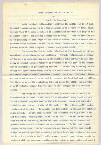 Dr. C. C. Sandels, "Acude Suppurative Otitis Media,"