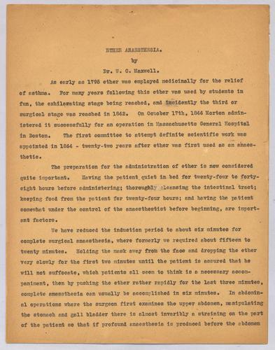 Dr. W. C. Maxwell, "Ether Anaesthesia,"