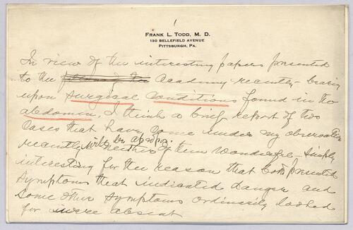 Dr. Frank L. Todd, Surgical Conditions found in the Abdomen