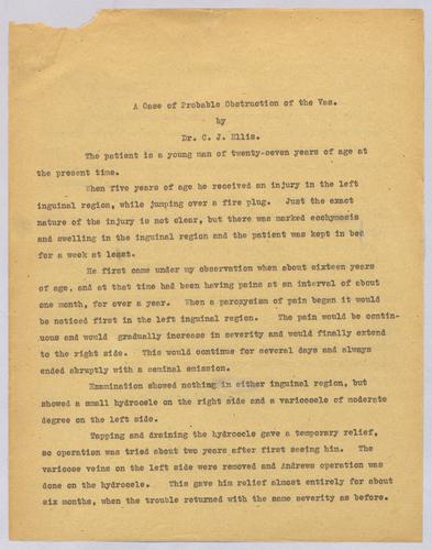 Dr. C. J. Ellis, "A Case of Probable Obstruction of the Vas,"
