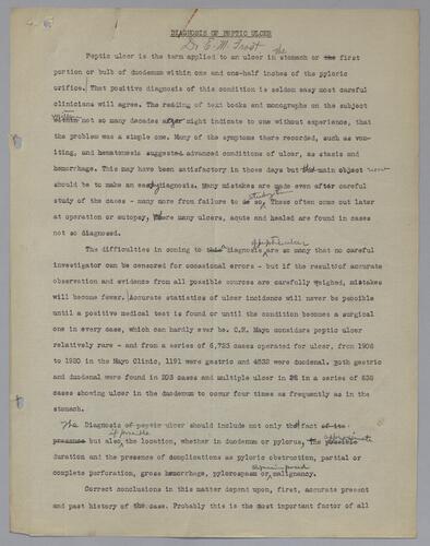 Dr. E. M. Frost, "Diagnosis of Peptic Ulcer" (two copies)