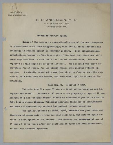 Dr. Clyde O. Anderson, "Petrified Uterine Mycoma"
