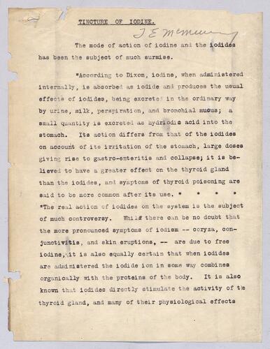 J. E. [McMurray?], "Tincture of Iodine"