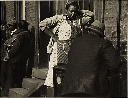(Neighborhoods: People in Conversation in front of Row Houses)