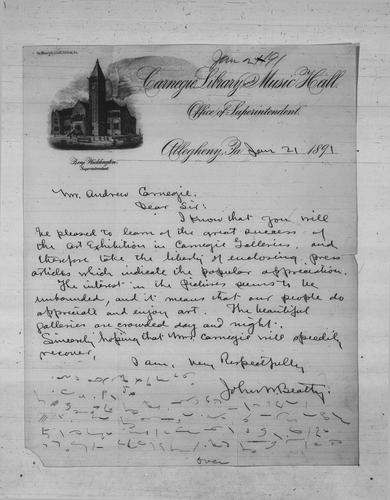 John W. Beatty to Andrew Carnegie, January 21, 1891