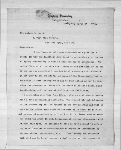 Frank Wadsworth to Andrew Carnegie, approximately 1891