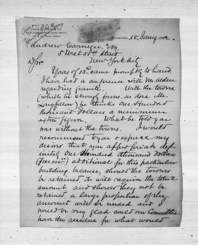 James B. Scott, Esq. to Andrew Carnegie, January 18, 1892