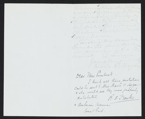 Letter to Mr. Franks from Marcia C. Hogan, October 29, 1895