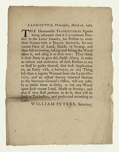 Land Office, Philadelphia, March 10, 1763.