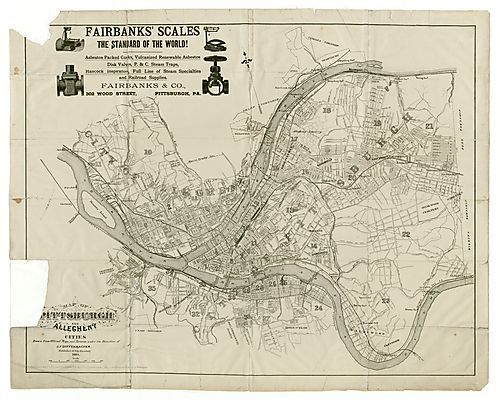 Map of Pittsburgh and Allegheny cities