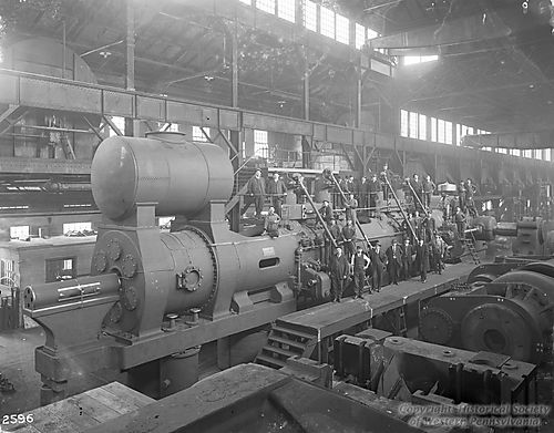 Workers with a Mesta Horizontal Single Tandem Gas Blowing Engine